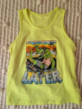 Kids Neon Yellow Reptile Graphic Tank Top - Old Navy Size 6/7